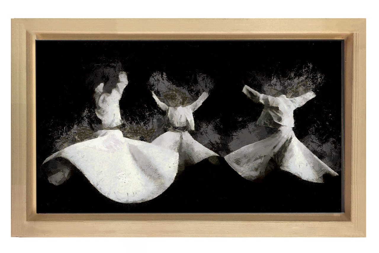 Soyut Semazen Tablosu Naturel Ahşap Çerçeve - 50x90