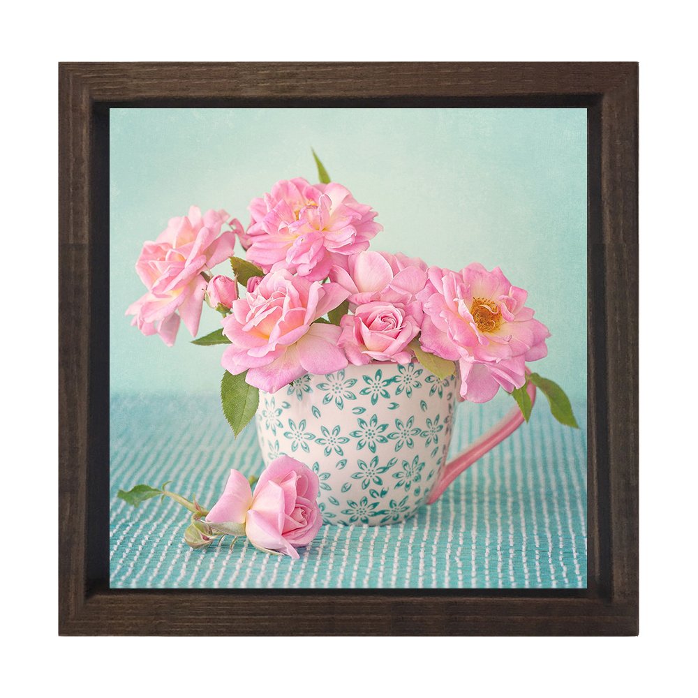 Saksıda Çiçek Tablosu Kahverengi Ahşap Çerçeve - 30x30