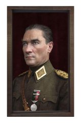 Başkomutan Atatürk Tablosu Kahverengi Ahşap Çerçeve - 100x150