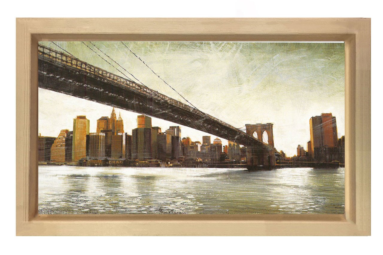 Newyork Köprü Manzarası Tablosu Naturel Ahşap Çerçeve - 50x90