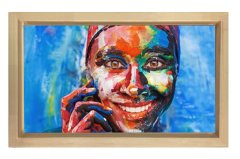 Gülen Renkli Zenci Tablosu Naturel Ahşap Çerçeve - 45x30