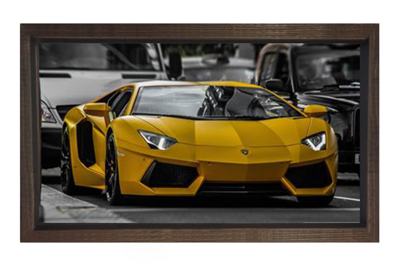 Sarı Lamborgini Tablosu Kahverengi Ahşap Çerçeve - 40x60