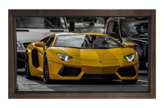 Sarı Lamborgini Tablosu Kahverengi Ahşap Çerçeve - 40x60