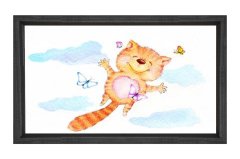 Uçan Kedicik Tablosu Siyah Ahşap Çerçeve - 50x70