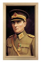 Atatürk Asker Ünüformasıyla Tablosu Naturel Ahşap Çerçeve - 100x200