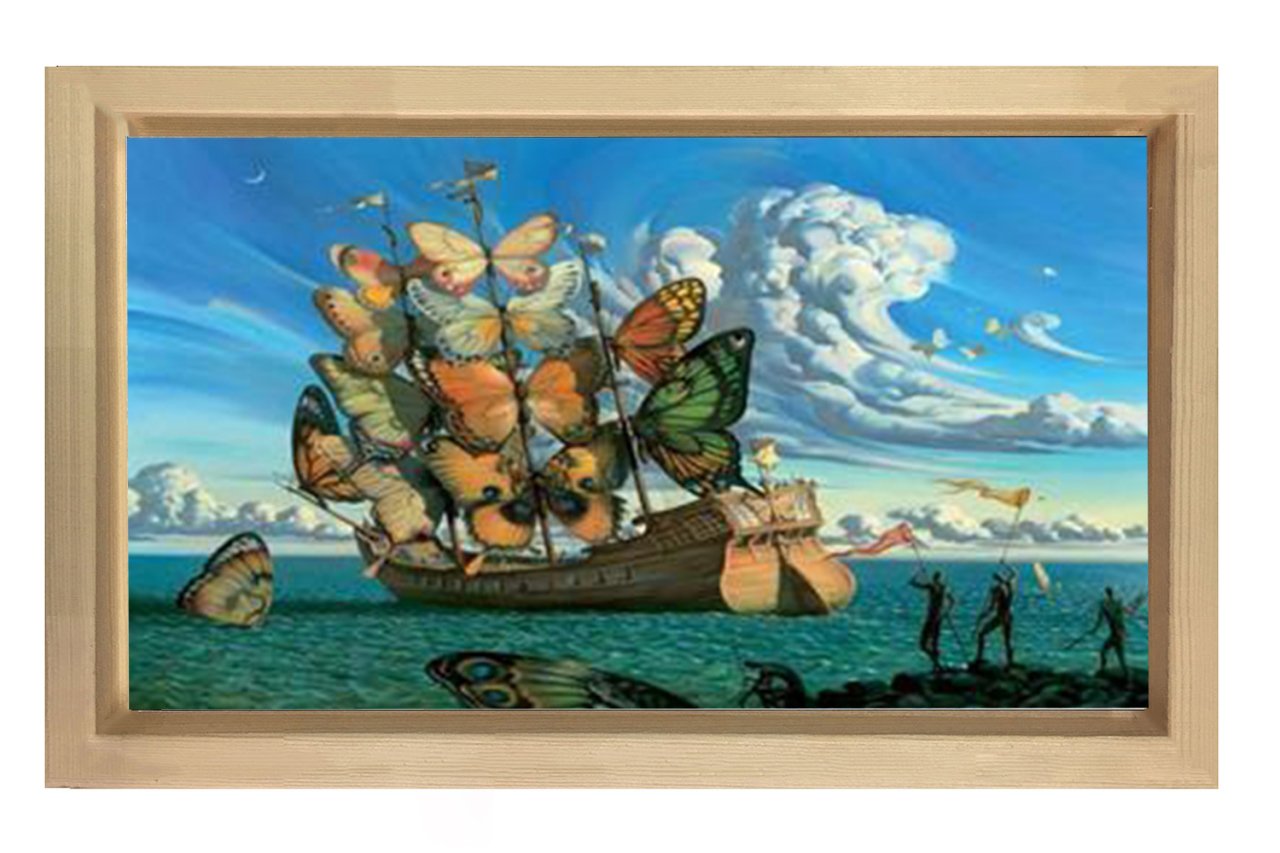 Kelebek Gemi Tablosu Naturel Ahşap Çerçeve - 50x70