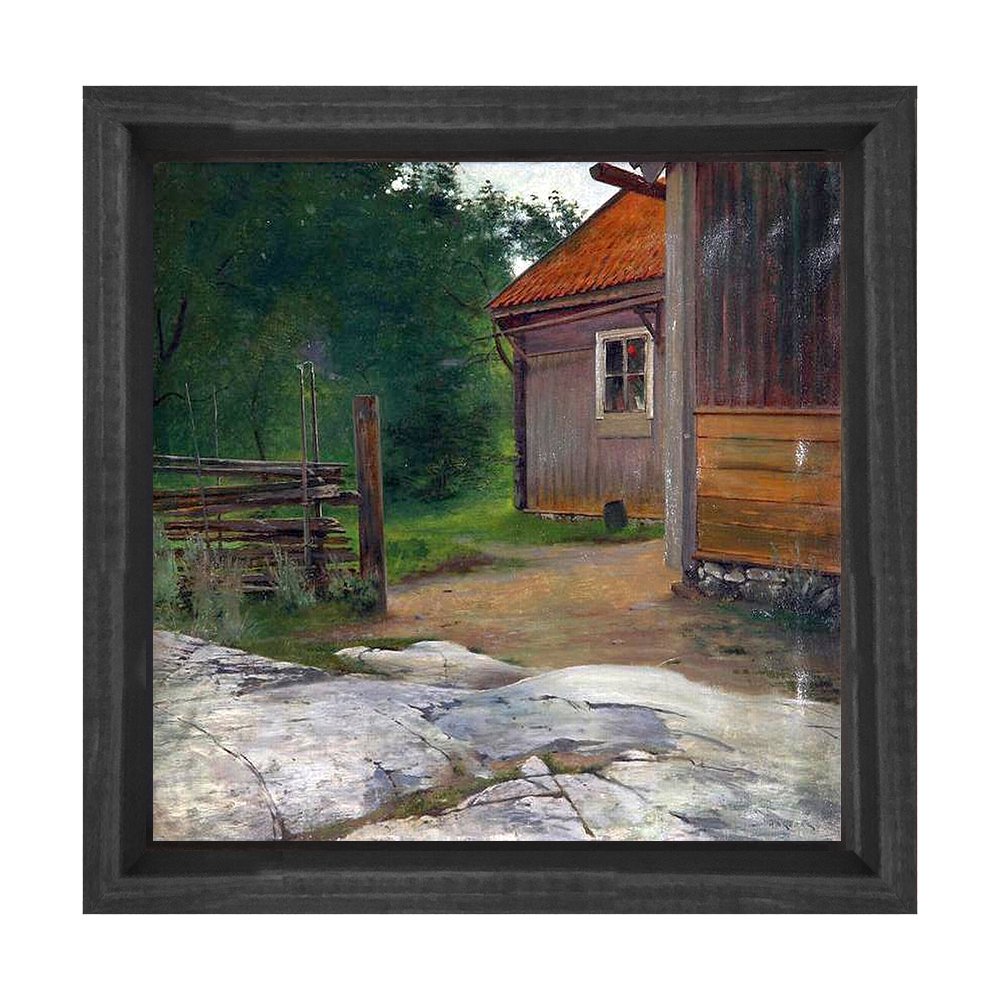 Köy Evi Girişi Tablosu Siyah Ahşap Çerçeve - 90x90