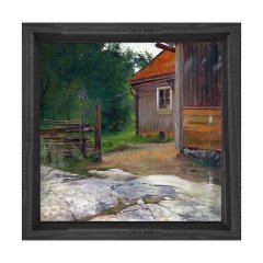 Köy Evi Girişi Tablosu Siyah Ahşap Çerçeve - 90x90