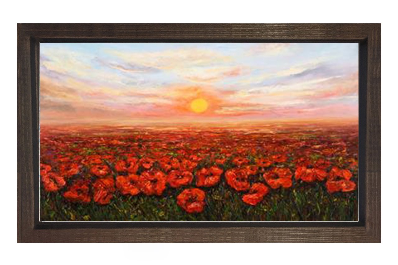 Gelincik Tarla Tablosu Kahverengi Ahşap - 50x70