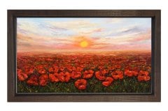 Gelincik Tarla Tablosu Kahverengi Ahşap - 50x70