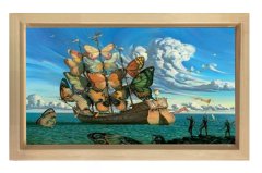 Kelebek Gemi Tablosu Naturel Ahşap Çerçeve - 70x100