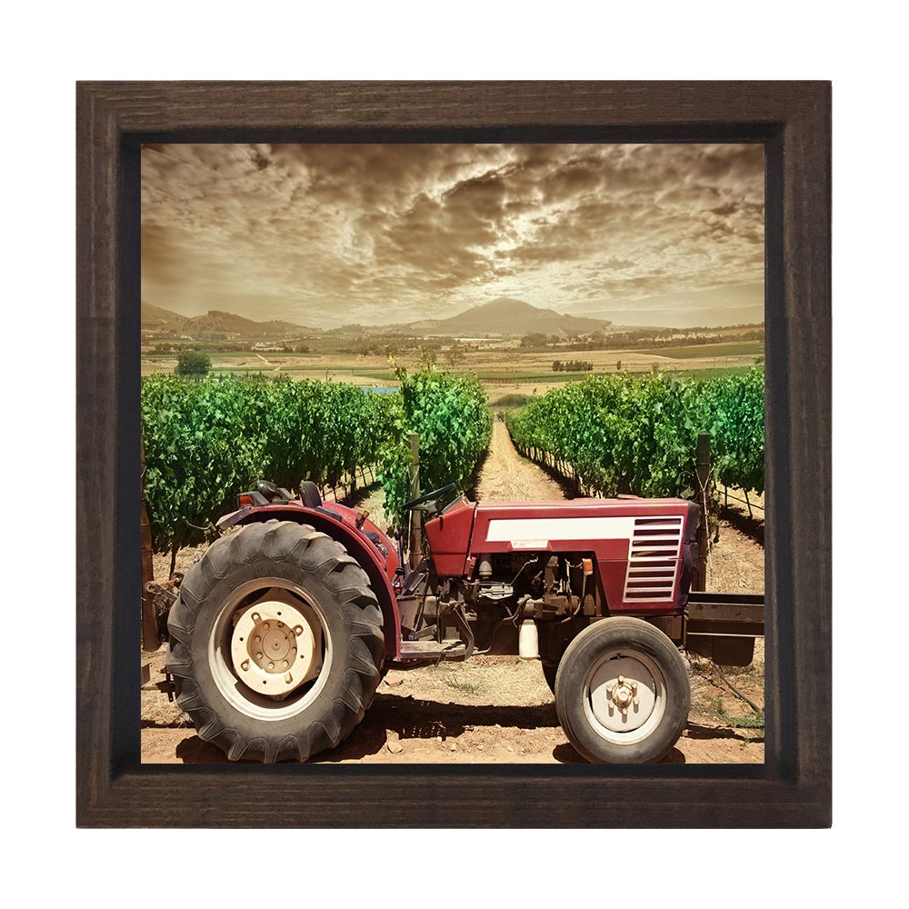 Traktör Ve Tarla Tablosu Kahverengi Ahşap Çerçeve - 30x30