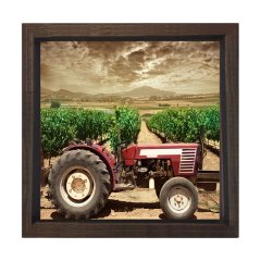 Traktör Ve Tarla Tablosu Kahverengi Ahşap Çerçeve - 30x30