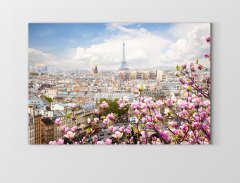 Eiffel Kulesi ve Çiçekler Tablosu Çerçevesiz - 50x70