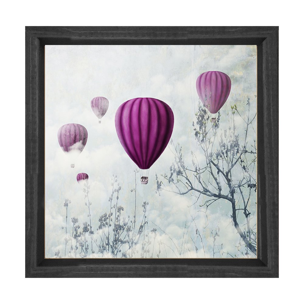 Mor Balonlar Ve Kış Tablosu Siyah Ahşap Çerçeve - 30x30