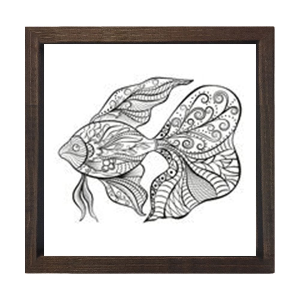 Mandala  Balık  Tablosu Kahverengi Ahşap Çerçeve - 60x60