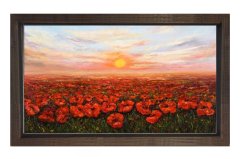 Gelincik Tarla Tablosu Kahverengi Ahşap - 70x100