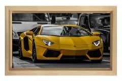 Sarı Lamborgini Tablosu Naturel Ahşap Çerçeve - 100x150