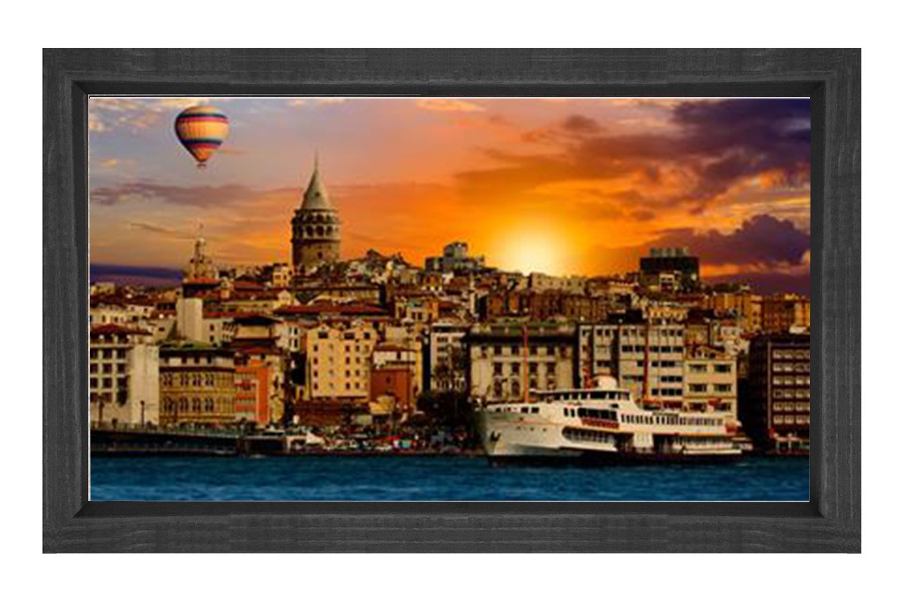 İstanbul ve Günbatımı Tablosu Siyah Ahşap Çerçeve - 50x70