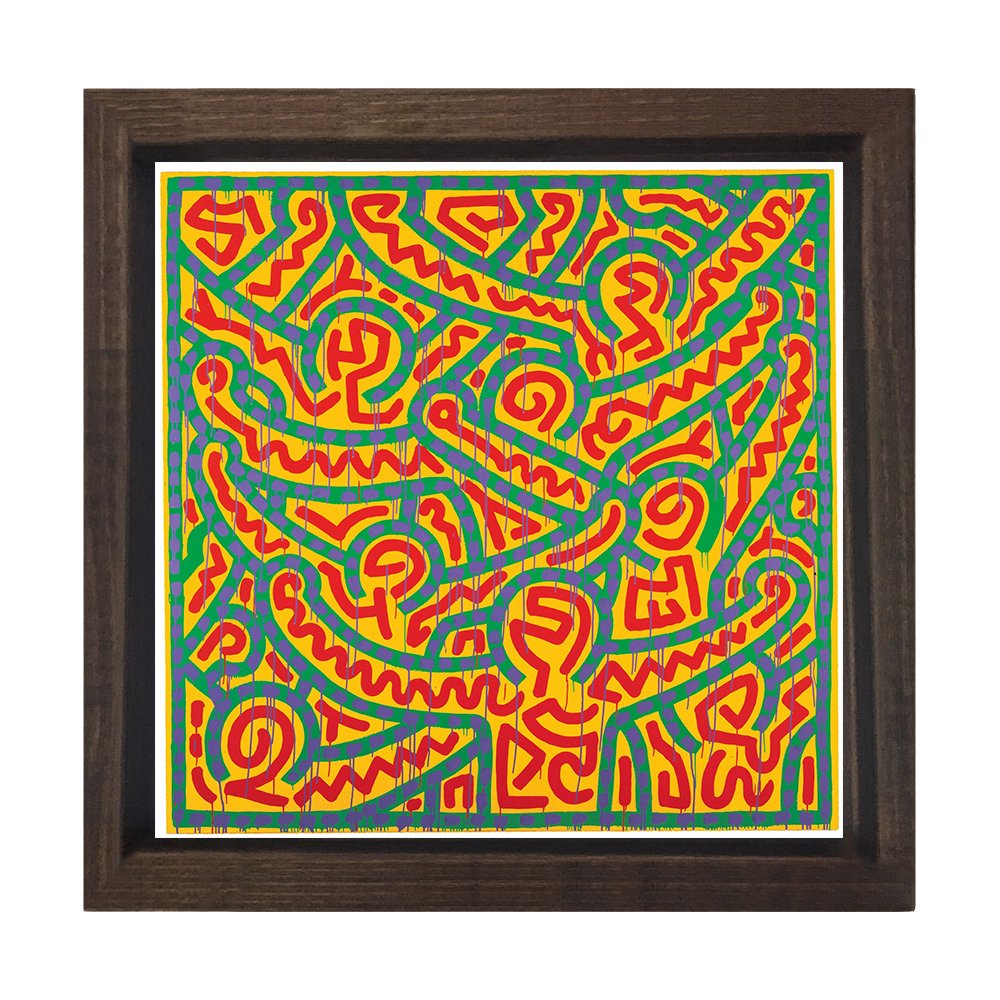 Soyut Çizgiler Tablosu Kahverengi Ahşap Çerçeve - 60x60