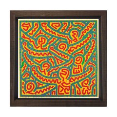 Soyut Çizgiler Tablosu Kahverengi Ahşap Çerçeve - 60x60