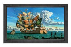 Kelebek Gemi Tablosu Siyah Ahşap Çerçeve - 45x30