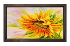 Ayçiçeği Sulu Boya Reprödiksiyon Tablosu Kahverengi Ahşap Çerçeve - 60x60