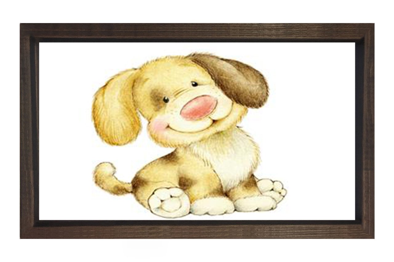 Şirin Köpek Yavrusu Tablosu Kahverengi Ahşap Çerçeve - 70x70