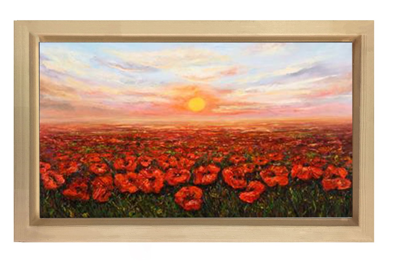 Gelincik Tarla Tablosu Naturel Ahşap - 40x60
