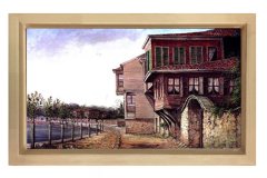 Eski Köy Evi Tablosu Naturel Ahşap Çerçeve - 50x90