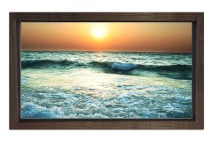 Dalgalı Deniz  Gün Batımı Tablosu Kahverengi Ahşap Çerçeve - 100x200