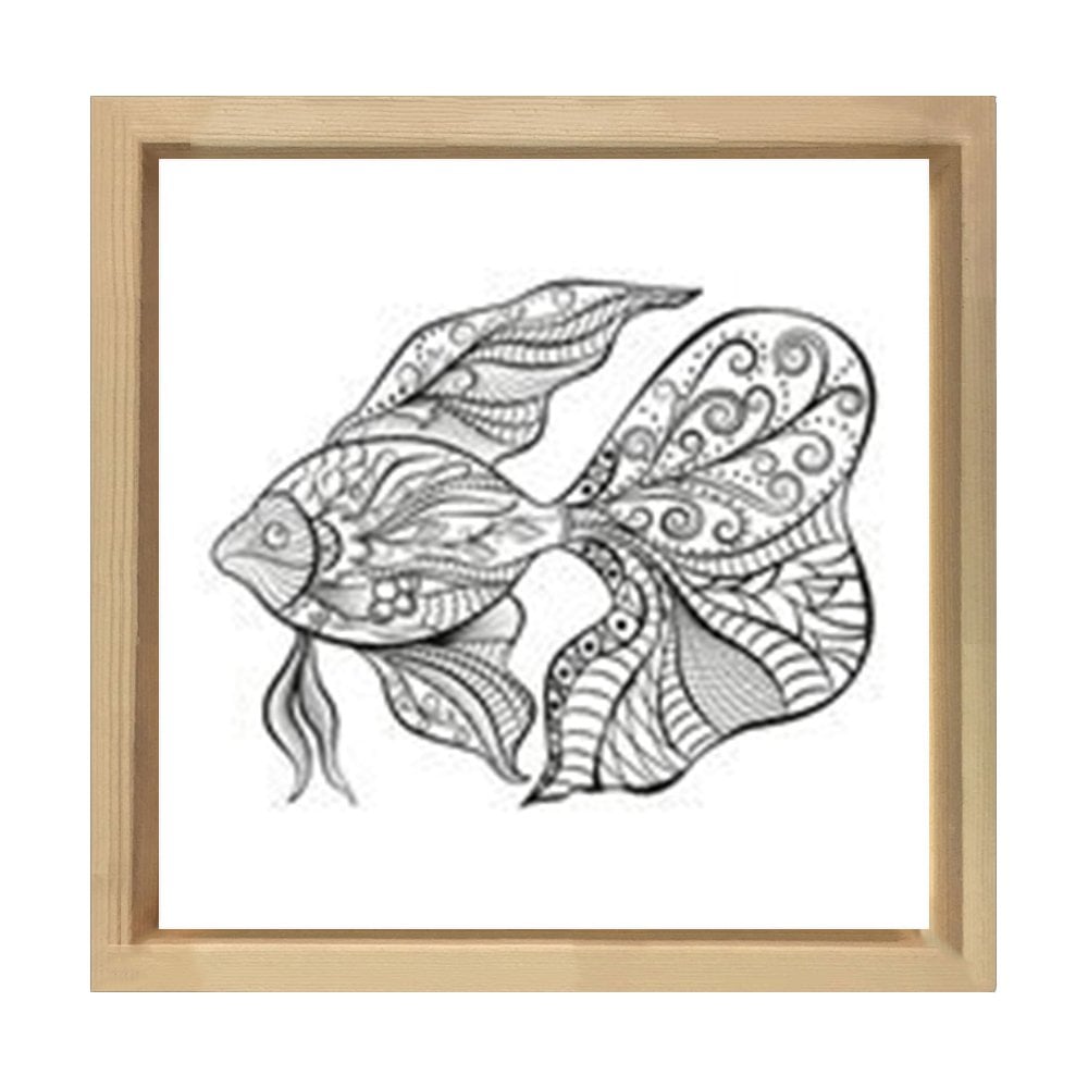 Mandala  Balık  Tablosu Naturel Ahşap Çerçeve - 100x100