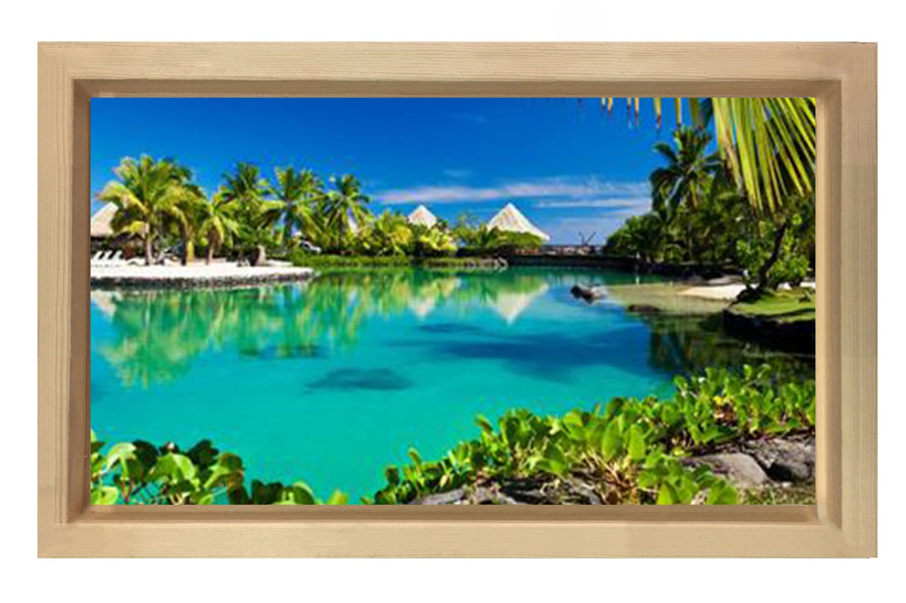 Palmiyeler ve Deniz Tablosu Naturel Ahşap Çerçeve - 50x90