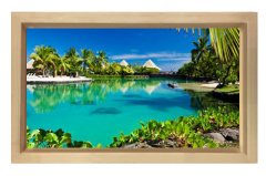 Palmiyeler ve Deniz Tablosu Naturel Ahşap Çerçeve - 50x90