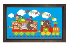 Sevimli Hayvanlar Treni Tablosu Kahverengi Ahşap Çerçeve - 70x100