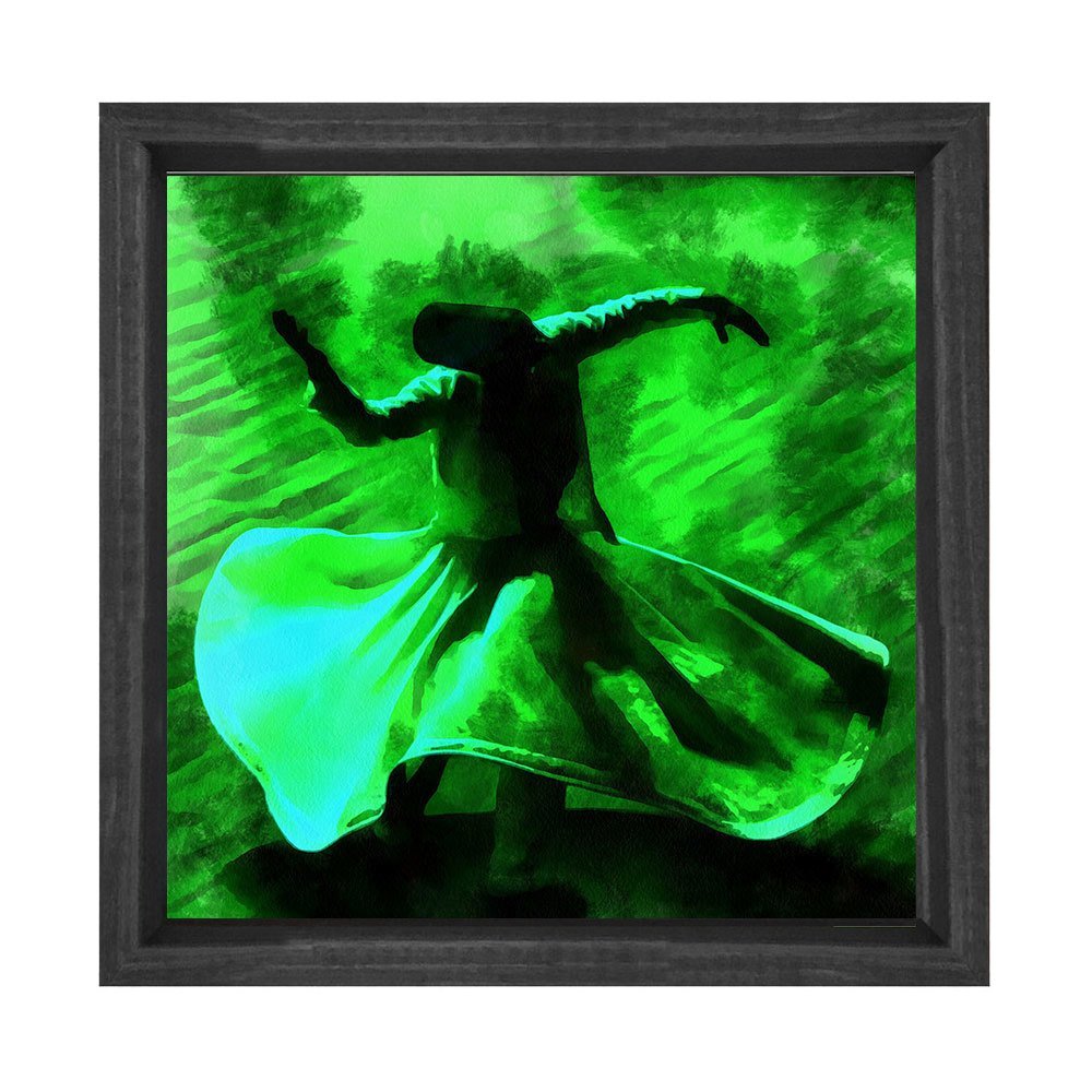 Semazen Tablosu Siyah Ahşap Çerçeve - 50x50