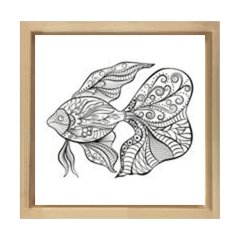 Mandala  Balık  Tablosu Naturel Ahşap Çerçeve - 40x40