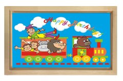 Sevimli Hayvanlar Treni Tablosu Naturel Ahşap Çerçeve - 100x150