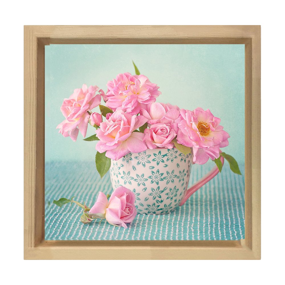 Saksıda Çiçek Tablosu Naturel Ahşap Çerçeve - 80x80