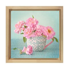 Saksıda Çiçek Tablosu Naturel Ahşap Çerçeve - 80x80