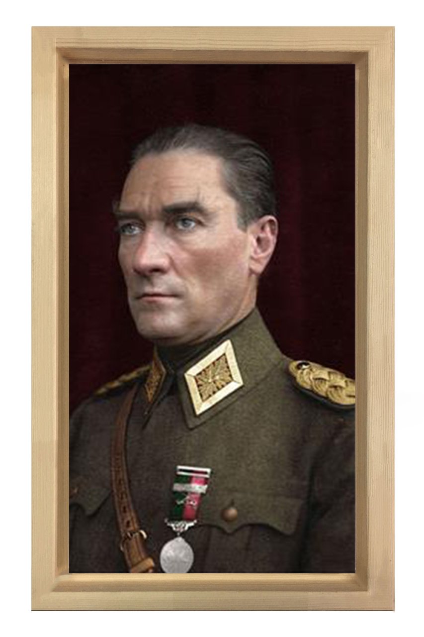 Başkomutan Atatürk Tablosu Naturel Ahşap Çerçeve - 70x100