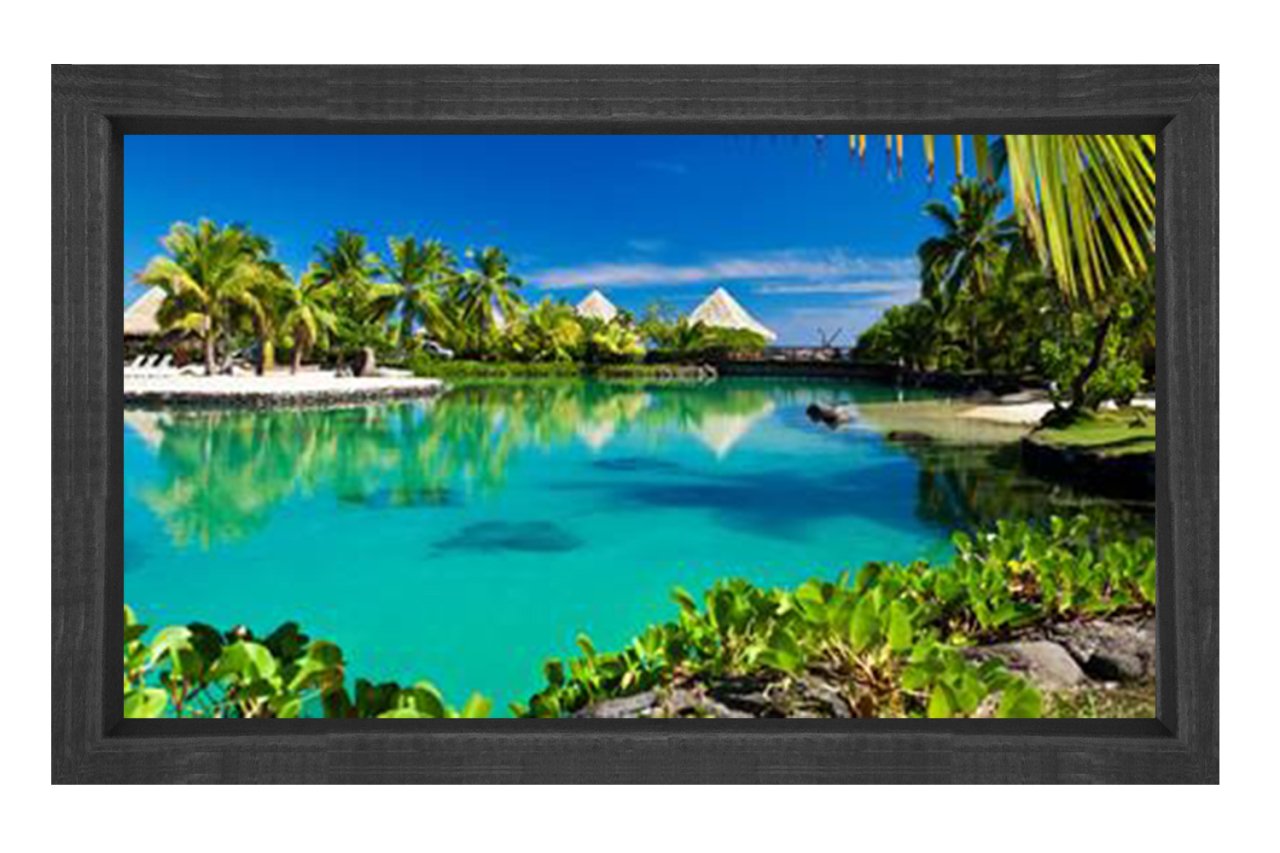 Palmiyeler ve Deniz Tablosu Siyah Ahşap Çerçeve - 40x60