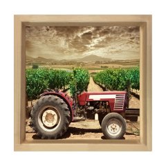 Traktör Ve Tarla Tablosu Naturel Ahşap Çerçeve - 40x40