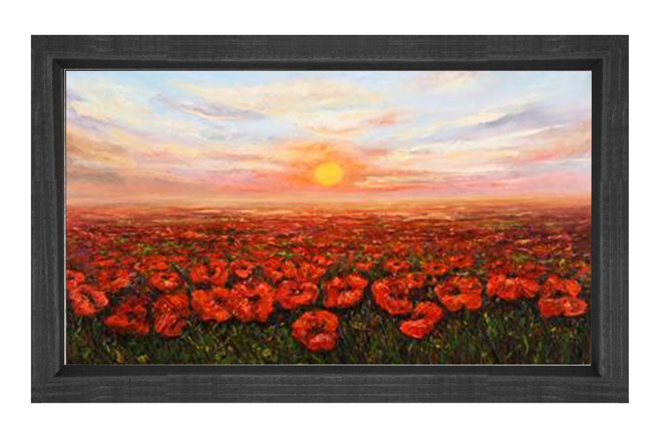 Gelincik Tarla Tablosu Siyah Ahşap - 100x150