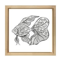 Mandala  Balık  Tablosu Naturel Ahşap Çerçeve - 60x60