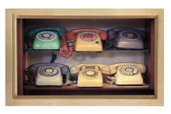 Eski Telefonlar Tablosu Naturel Ahşap - 40x60