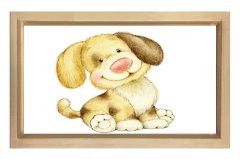 Şirin Köpek Yavrusu Tablosu Naturel Ahşap Çerçeve - 50x50