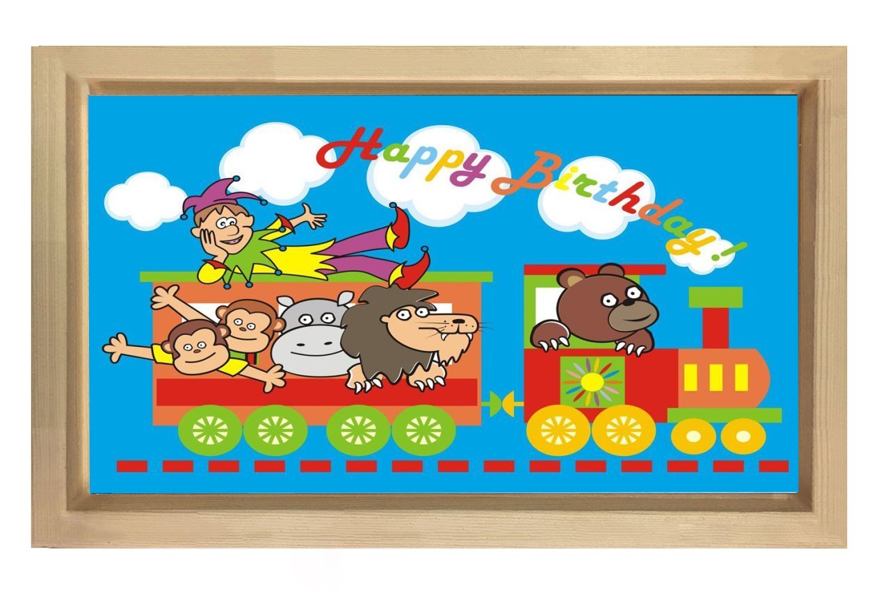 Sevimli Hayvanlar Treni Tablosu Naturel Ahşap Çerçeve - 45x30