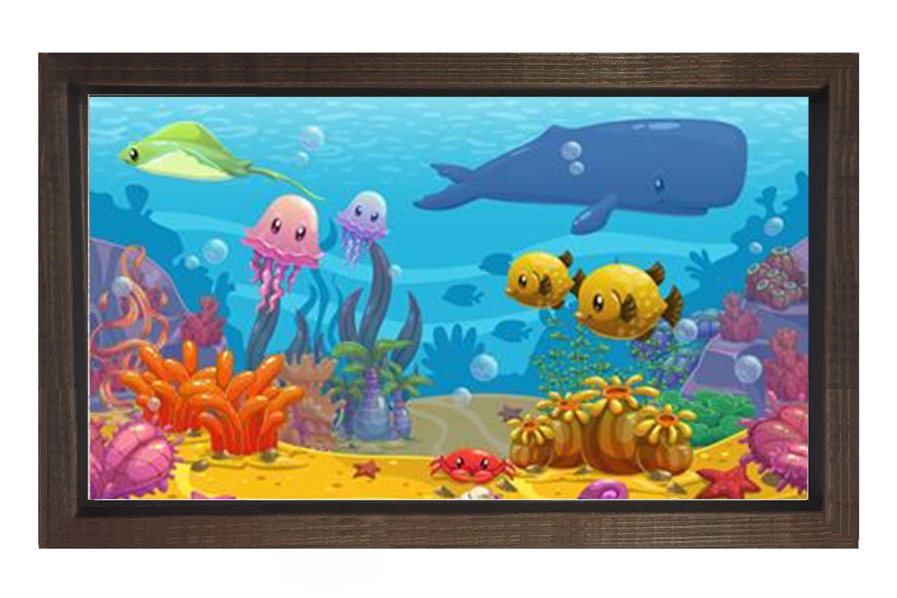 Sevimli Deniz Altı Tablosu Kahverengi Ahşap Çerçeve - 45x30