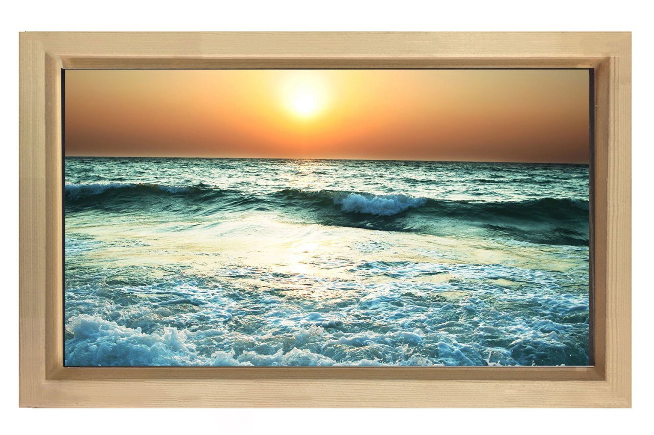 Dalgalı Deniz  Gün Batımı Tablosu Naturel Ahşap Çerçeve - 100x150